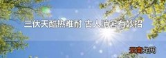 三伏天酷热难耐 古人消暑有妙招